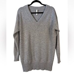 Athleta Wool Cashmere V-Neck Sweater Tunic Small S Heather Gray Pullover Top